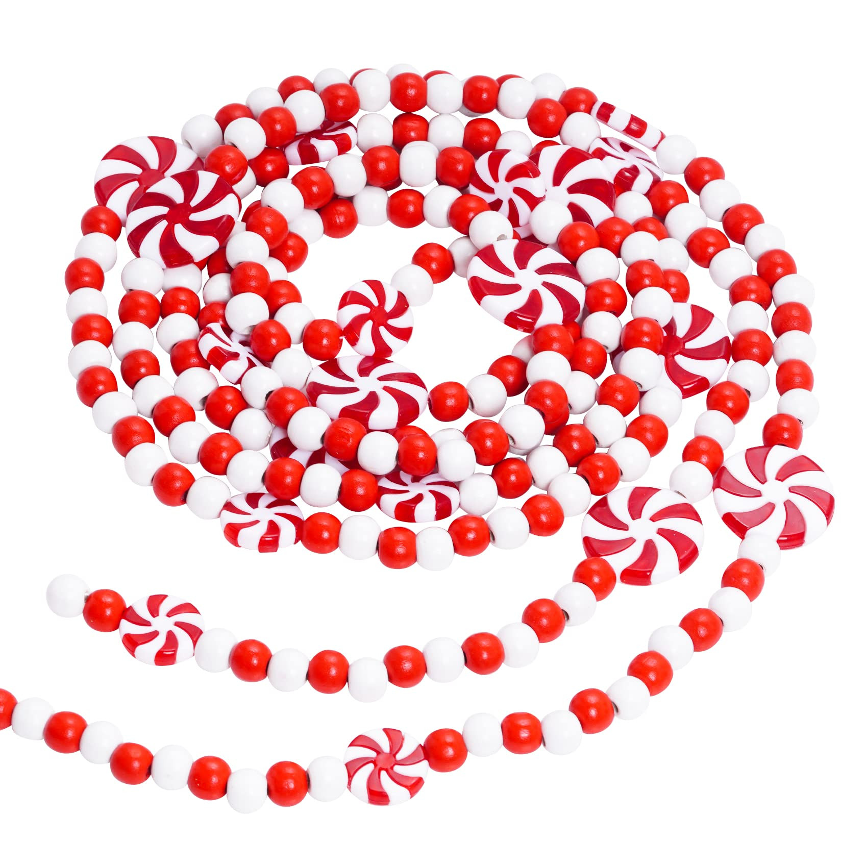 obmwang 10 Feet Christmas Wooden Bead Candy Garland Red and White Peppermint Candy Bead Garland f... | Amazon (US)