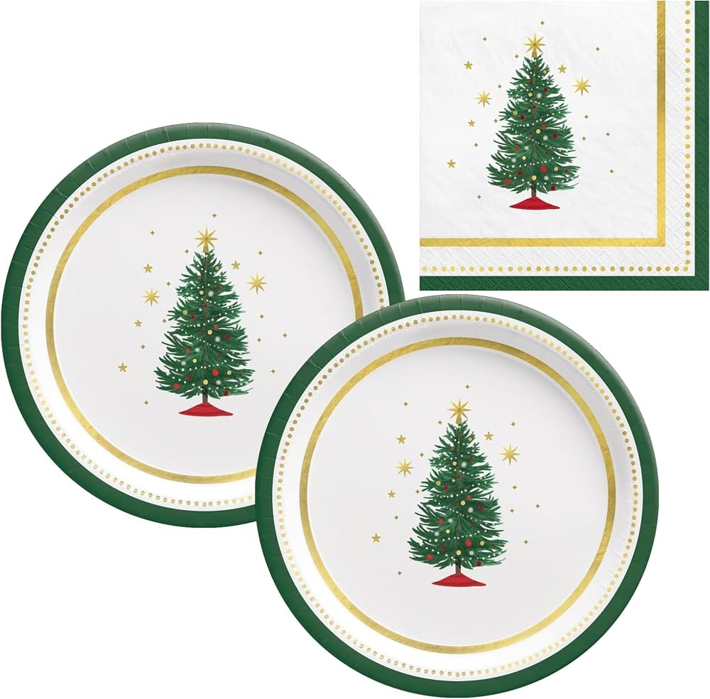 Martha's Goat Christmas Party Supplies | Christmas Tree Themed Bundle Includes Paper Dessert Plat... | Amazon (US)