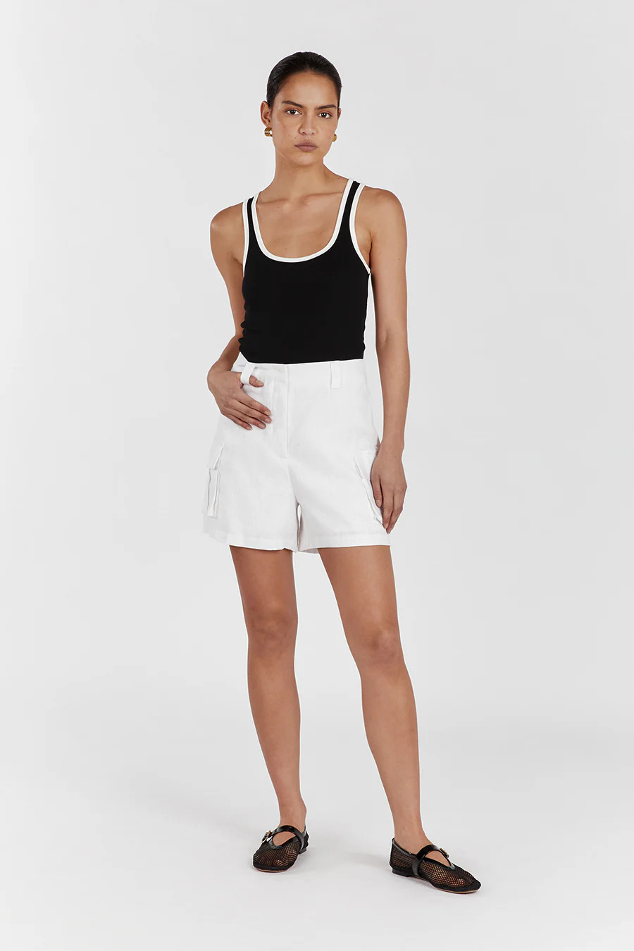 INGRID WHITE LINEN CARGO SHORT | DISSH