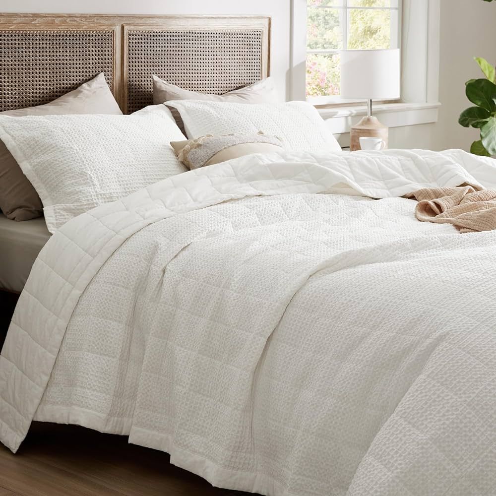 Bedsure Cotton Quilt Set, King Size Bedspread, Lightweight Waffle Comforter King Size - White Bed... | Amazon (US)