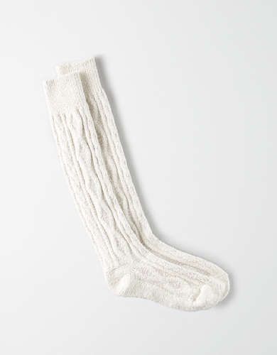 AEO Fluffy Cable Knit Knee-High Sock | American Eagle Outfitters (US & CA)