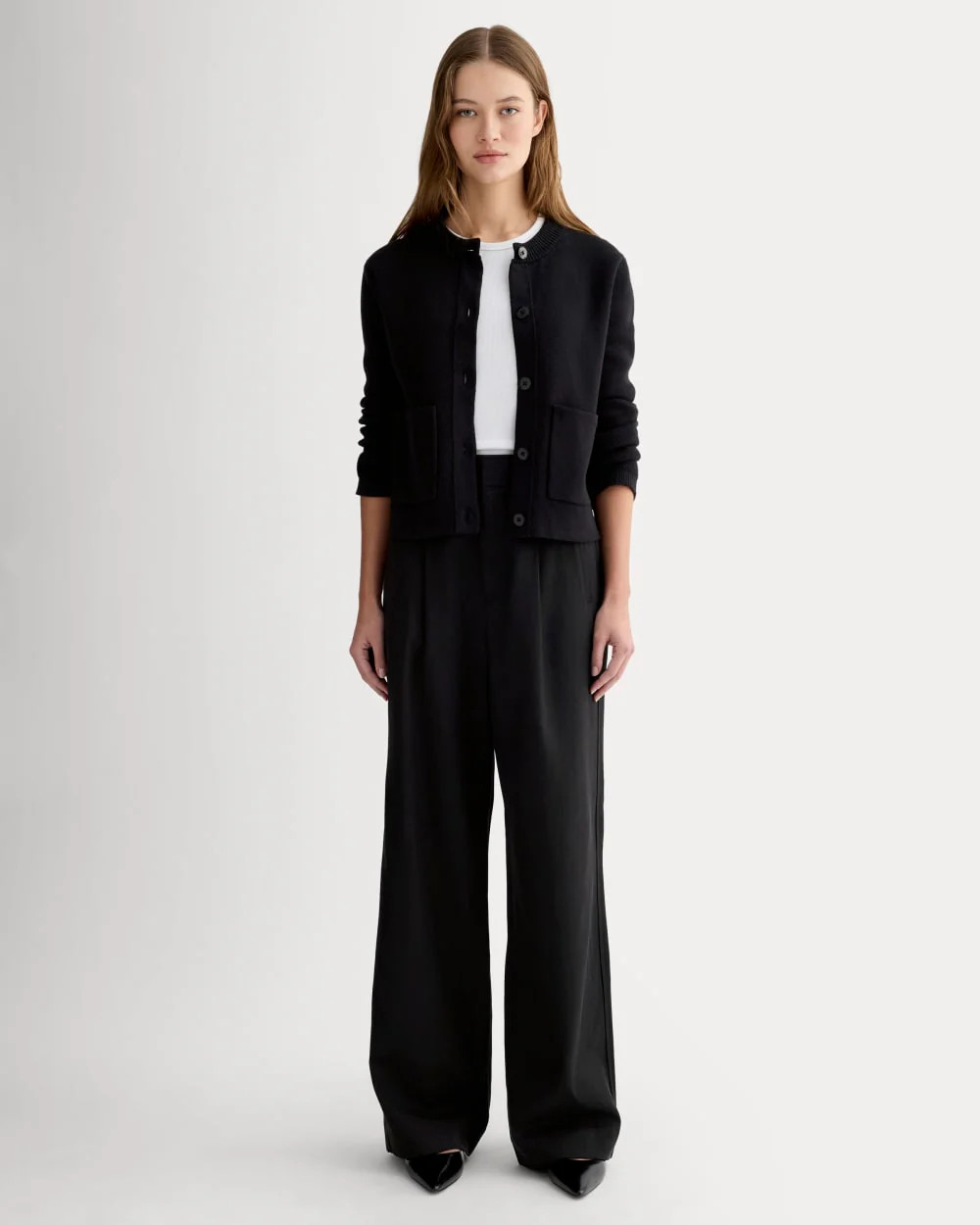 The Draper Pleated Pant in Buttersmooth | Black | 30" Inseam | Everlane