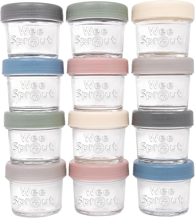 WeeSprout Glass Baby Food Storage Jars, 4 oz, 12 Pack Set Reusable Small Containers | Amazon (US)