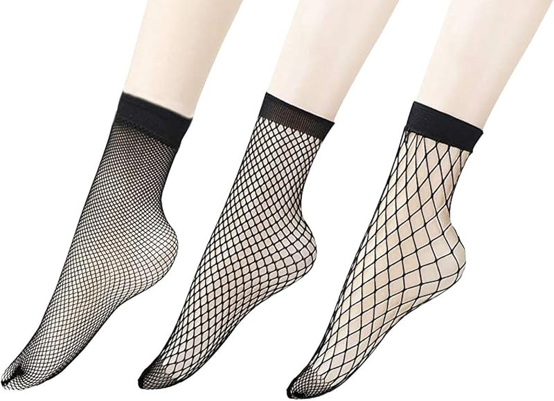 Amazon.com: Penta Angel 3 Pairs Women Black Lace Fishnet Socks Elastic Ankle High Dress Hollow Ou... | Amazon (US)