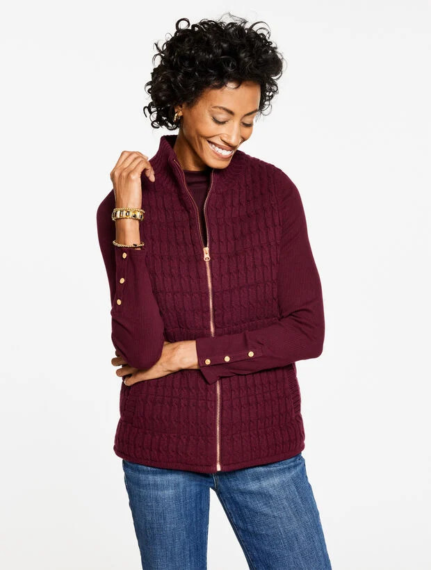 Cable Knit Quilted Vest | Talbots