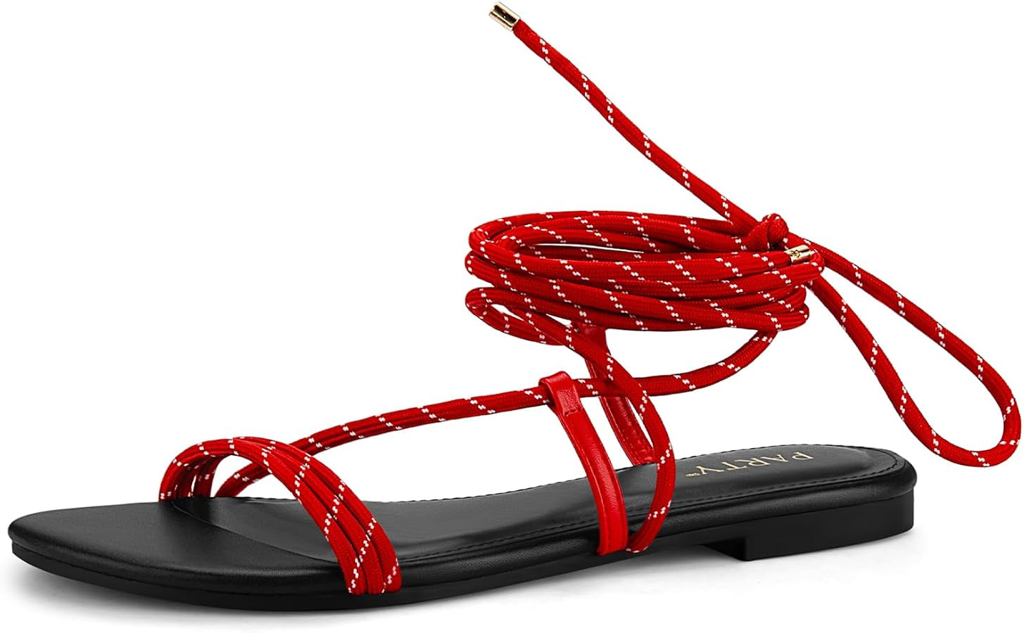 PARTY Women's Strappy Sandals Lace Up Flats Tie Up Open Toe Ankle Strap Shoes | Amazon (US)