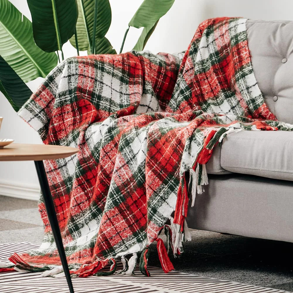 Christmas Home Decor Plaid Throw Blanket with Tassles Plush Christmas Decoration, 50"x60" | Walmart (US)