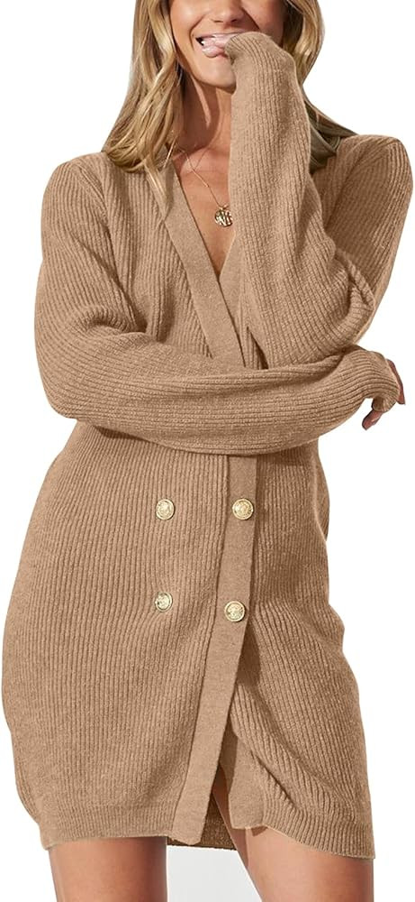 PRETTYGARDEN Women's 2023 Open Front Fall Cardigans Sweaters Ribbed Knit Long Sleeve V Neck Butto... | Amazon (US)