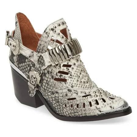 Jeffrey Campbell Calhoun-4 Western Heel bootie Black White Snake Silver Boot (6.5, BLACK WHITE SNAKE | Walmart (US)