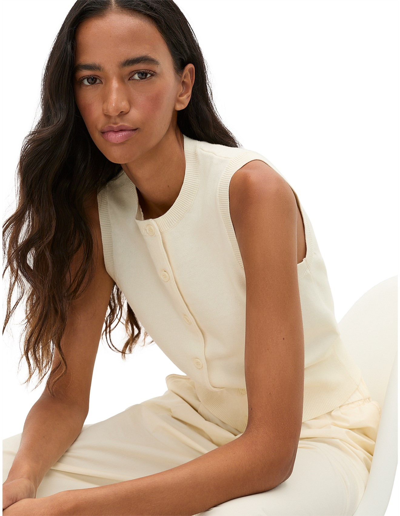 Cotton Blend Button Knit Vest | David Jones (Australia & New Zealand)