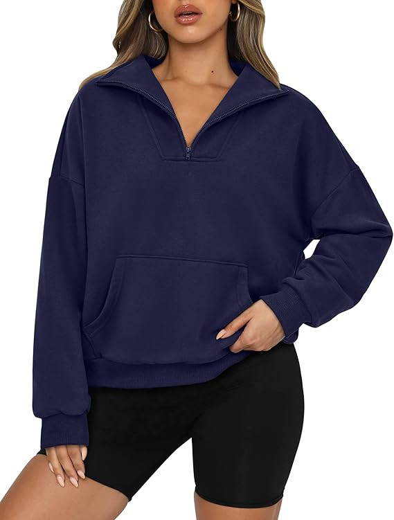 PRETTYGARDEN Womens Quarter Zip Long Sleeve Cropped Sweatshirt 2024 Fall Winter Casual V Neck Pul... | Amazon (US)