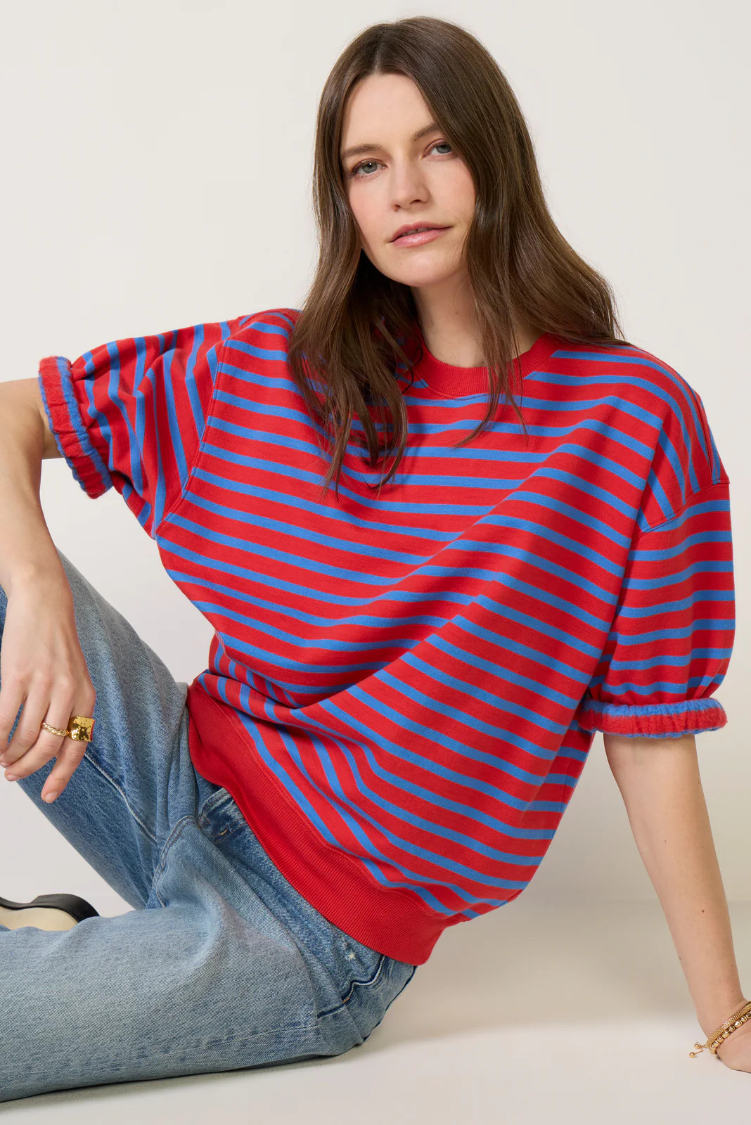 CLARE V. Women's Short Sleeve Oversized Sweatshirt, Size Small, Red | Evereve