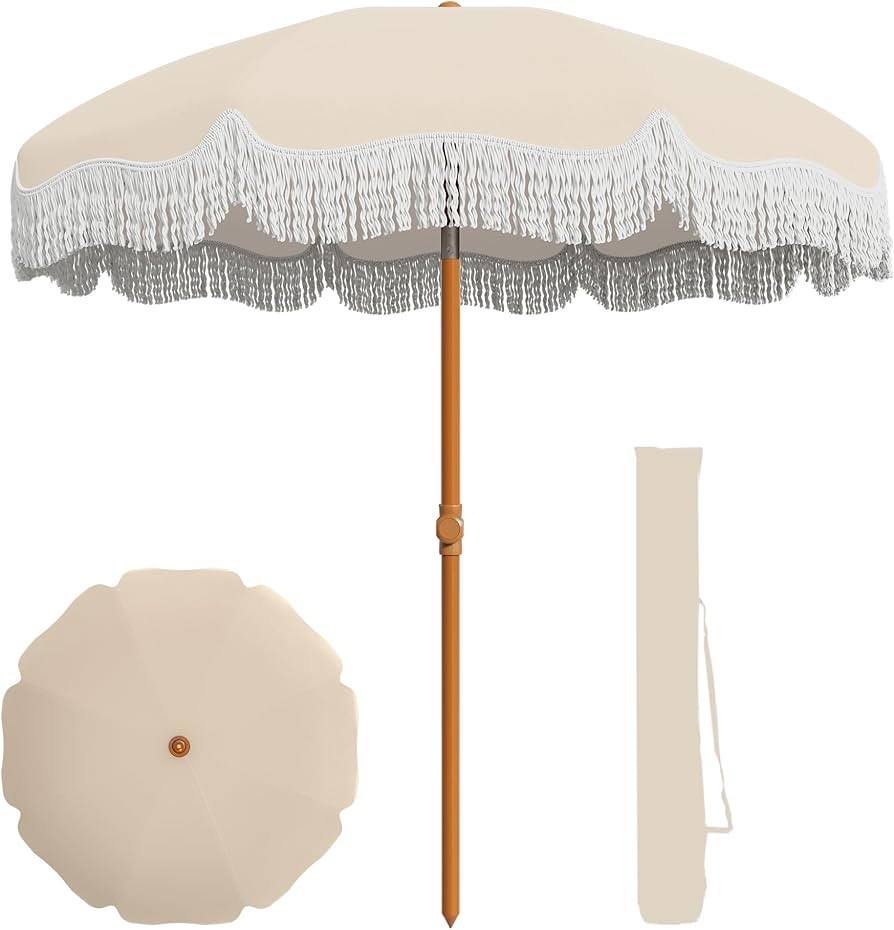 AreShark 7ft Patio Umbrella with Fringe, UPF50+ Beach Umbrella for Table, Pool & Garden, Portable... | Amazon (US)