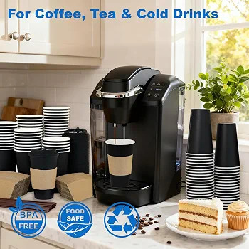 16 oz 100 Pack Coffee Cups with Lids and Sleeves, Straws, Hot Disposable To Go Travel Paper Cups ... | Amazon (US)