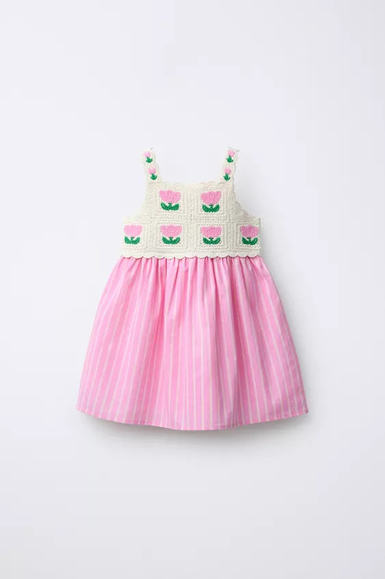CROCHET KNIT FLORAL COMBINATION DRESS | Zara Canada