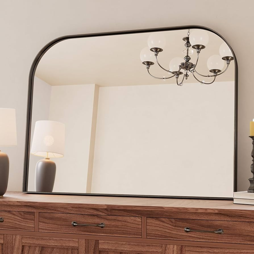 TETOTE Black Arched Mirror for Bathroom, 40 x 30 Matte Black Metal Framed Arch Mirror, Tempered G... | Amazon (US)