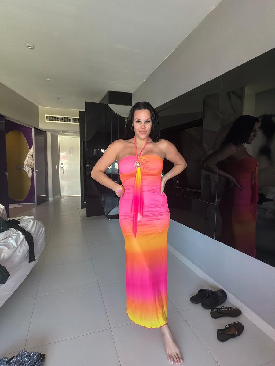 Obsessed with this bright sunset ombre maxi dress! Perfect for tropical nights.#MaxiDress #OmbreStyle #VacationOutfit 

 #LTKdayinmylife #LTKootd #LTKSaleAlert