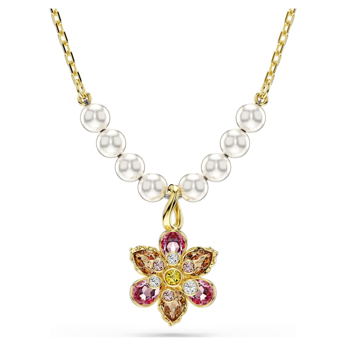 Idyllia pendant, Crystal pearl, Mixed cuts, Flower, Multicolored, Gold-tone plated | SWAROVSKI