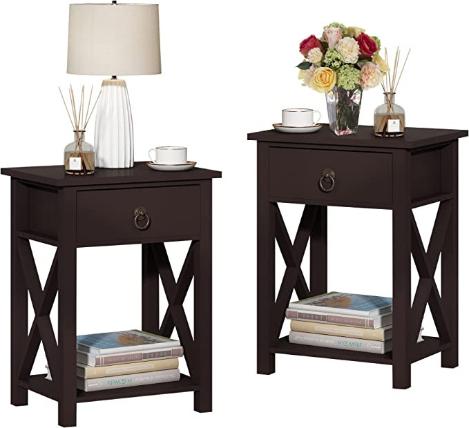 JAXSUNNY End Tables Set of 2, X-Design Modern Side Table with Drawer and Storage Self, Bedside Ta... | Amazon (US)