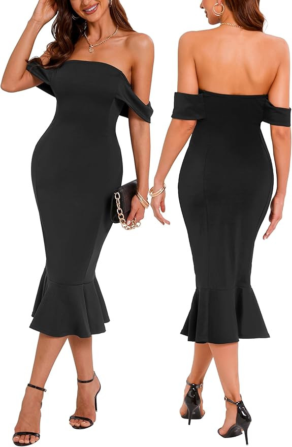 Off Shoulder Bodycon Midi Dresses Elegant Mermaid Cocktail Party Dresses Sexy Dress | Amazon (US)