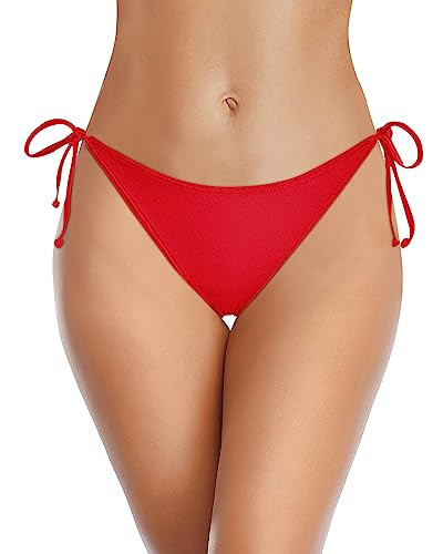 Holipick Red Bikini Bottoms for Women String Bathing Suit Bottom with Moderate Coverage Low Waist Swim Bottom L | Amazon (US)