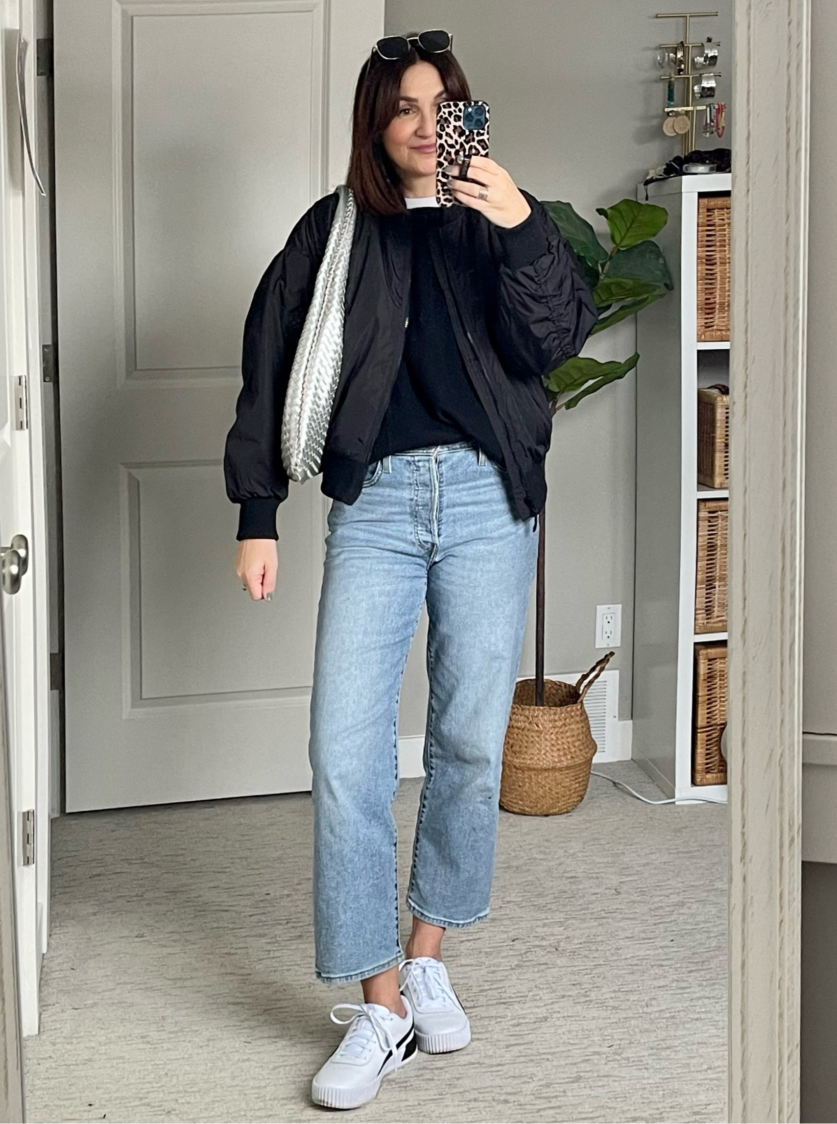 Todays casual errand outfit:
Bomber jacket is from Old Navy, roomy fit, I’m in my usual Small
Also wearing S in this sweater and M in the crew neck tee.
My jeans and sneakers fit tts
Bag is new and silver metallic is a big trend for spring 2023.


#LTKitbag #LTKstyletip #LTKshoecrush