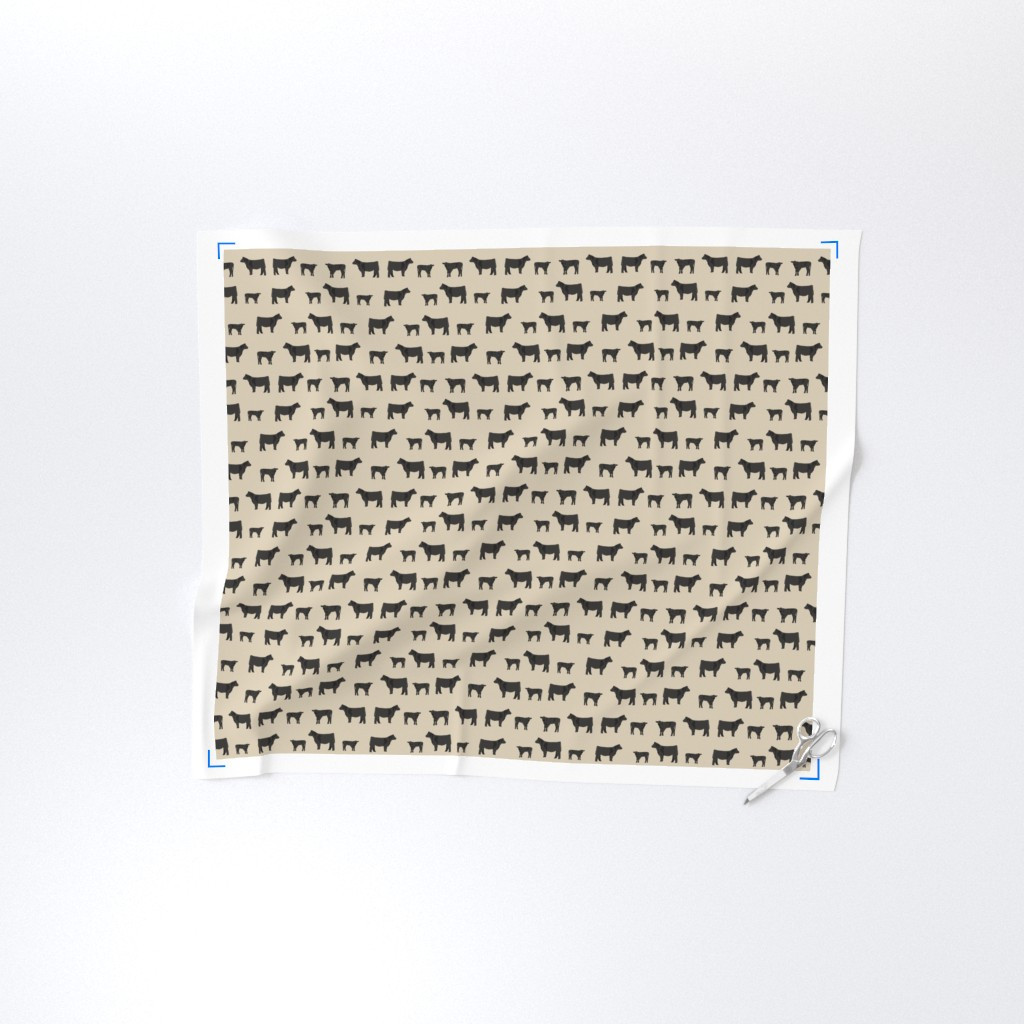 Fabric in angus black cattle farm animal tan | Spoonflower