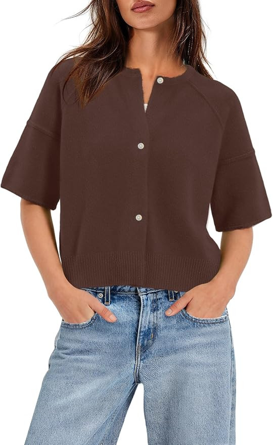 Yanekop Womens Short Sleeve Cardigan Lightweight Cropped Oversized Sweaters | Amazon (US)