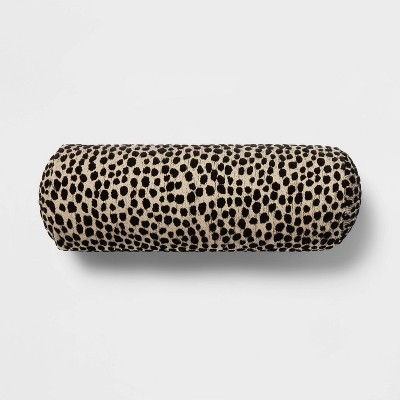 8"x22" Luxe Jacquard Leopard Round Decorative Pillow Black/Natural - Threshold™: Cotton Blend, Indoor Cylinder Bolster | Target