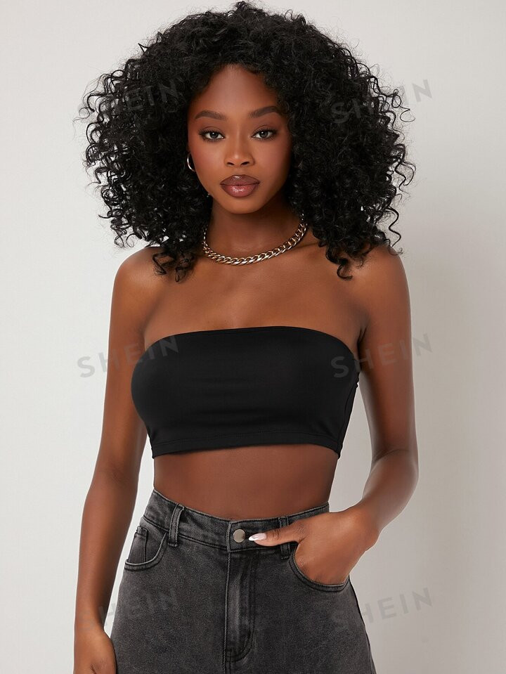 SHEIN BASICS Solid Tube Crop Top | SHEIN
