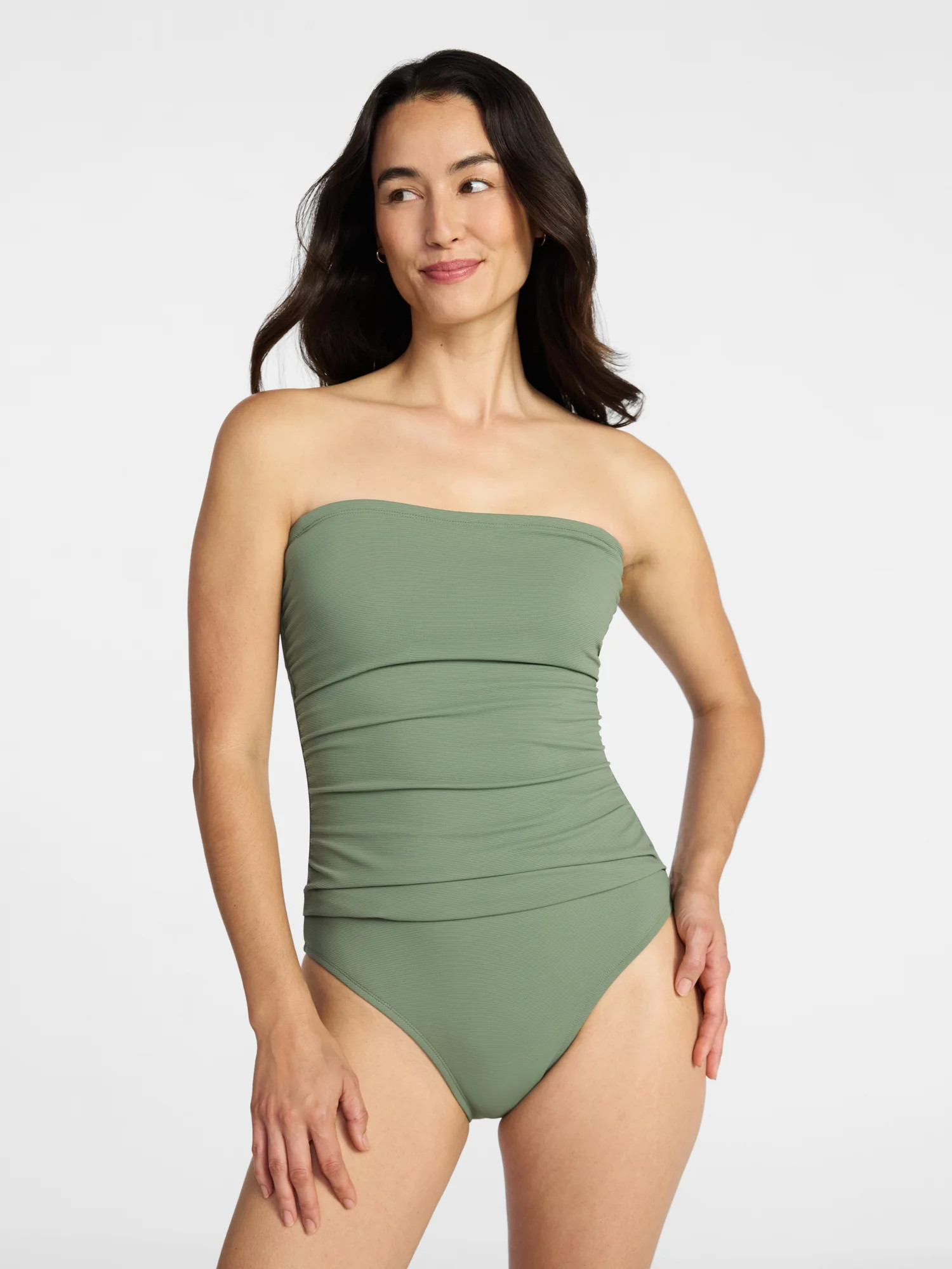 Time and Tru Women's and Women's Plus Size Ribbed Bandeau One Piece Swimsuit, Sizes XS-3X | Walmart (US)