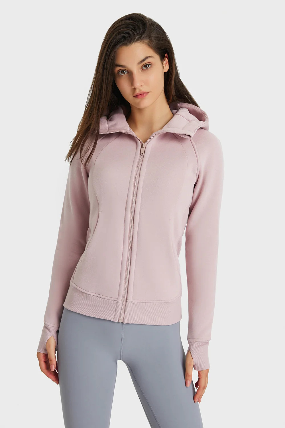 Zip Up Seam Detail Hooded Sports Jacket Light Pink / 12 | Casual Chic Boutique