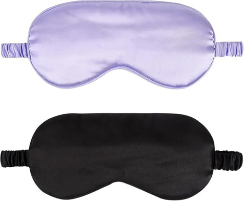 2Pack Silk Sleep Mask,IEKEODI Eye Mask for Sleeping，Elastic Blackout Eye Mask & Blindfold for Full Night's Sleep,Travel and Nap(Black+Purple) | Amazon (US)