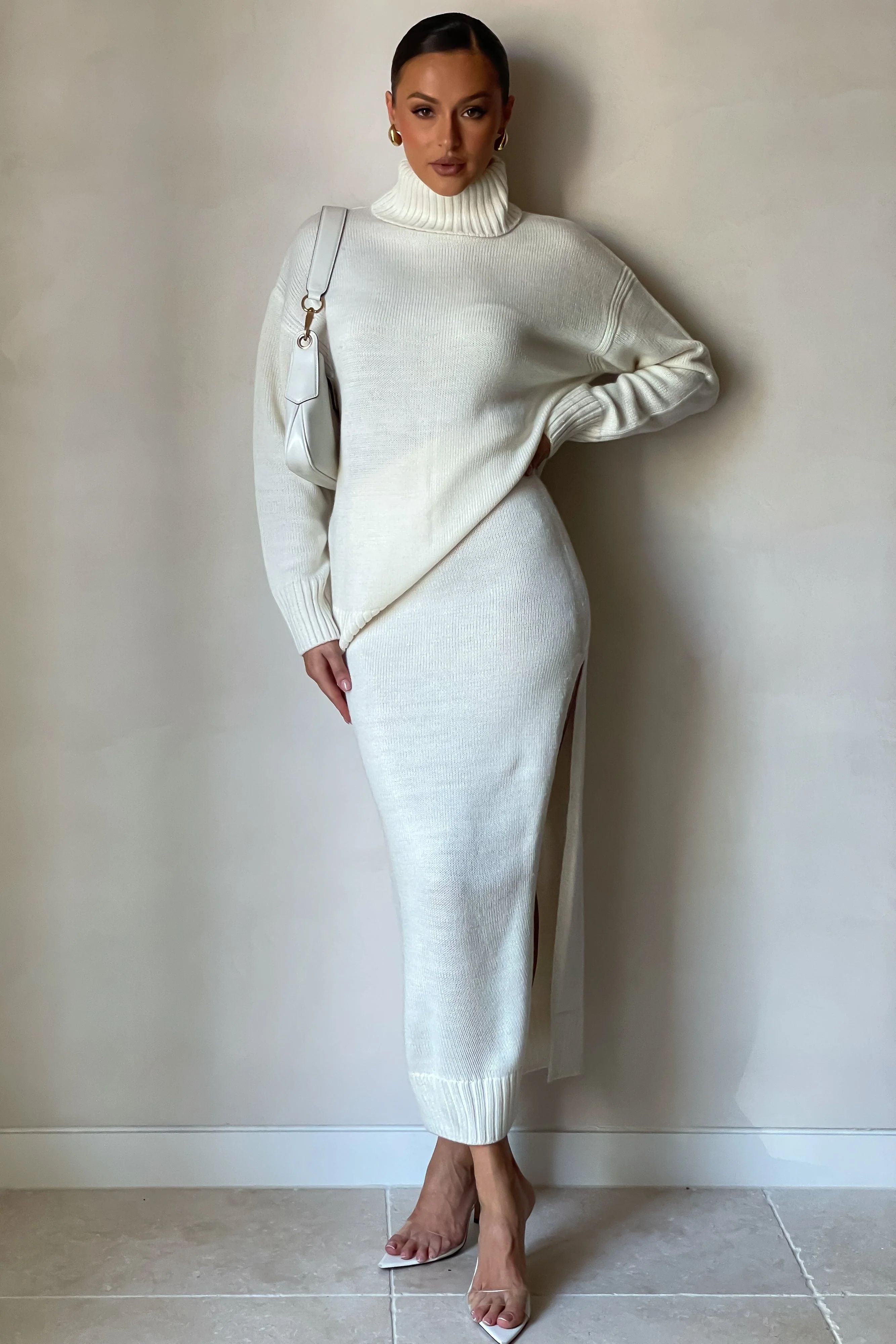 Brittany Knit Midi Skirt - Ivory | MESHKI US