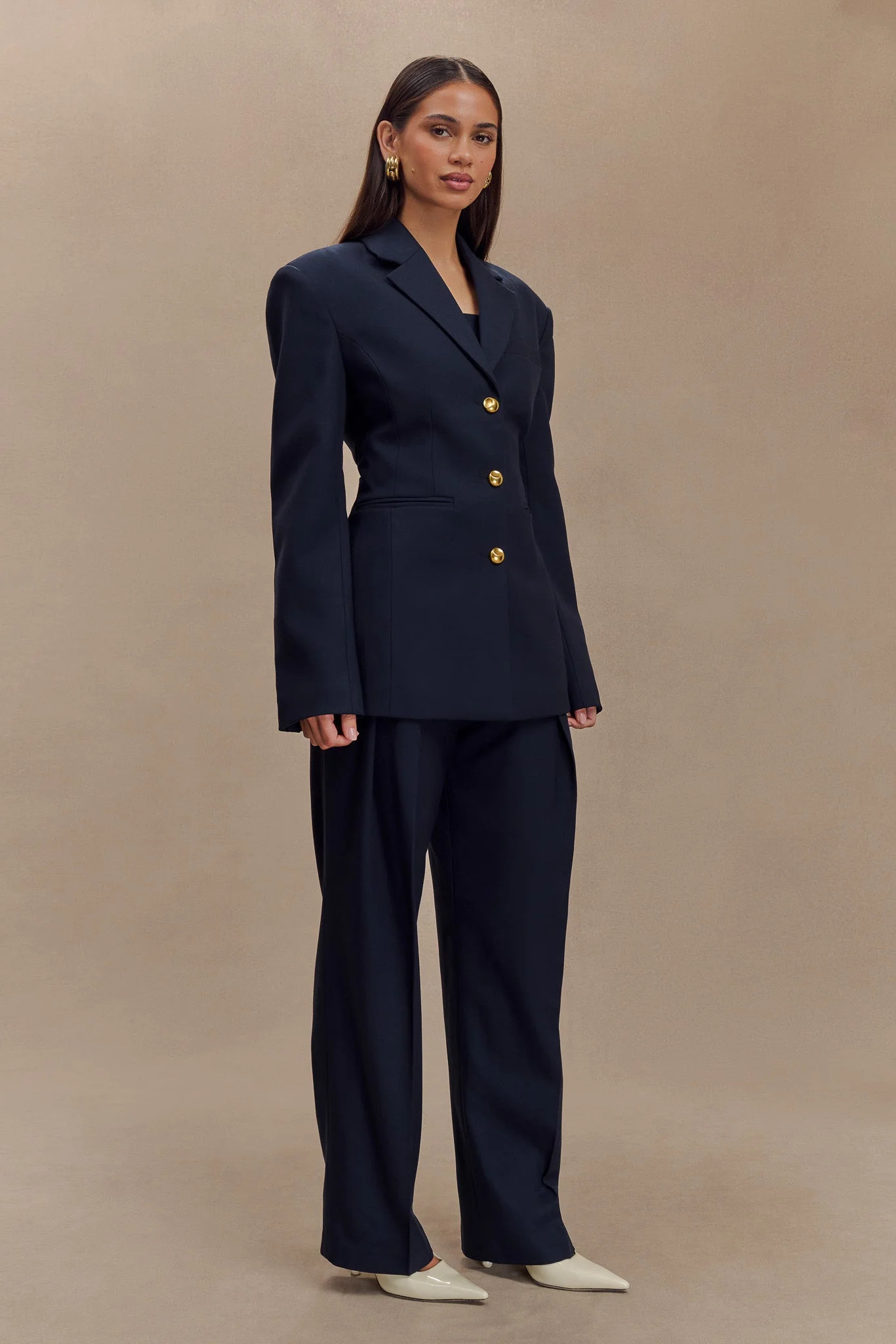 Penelope Pleated High Waisted Pants - Dark Navy | MESHKI US