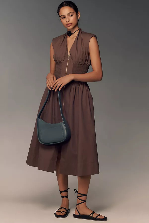 The Tommie Cap-Sleeve Smocked Front-Zip Shirt Dress | Anthropologie (US)