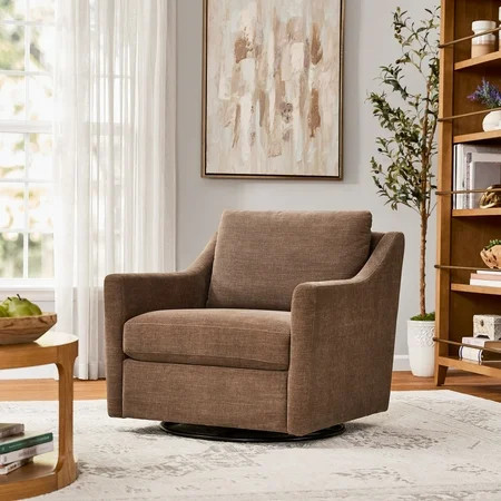 My Texas House Roan Swivel Accent Chair with Jackson Sloped Arms, Brown Fabric | Walmart (US)