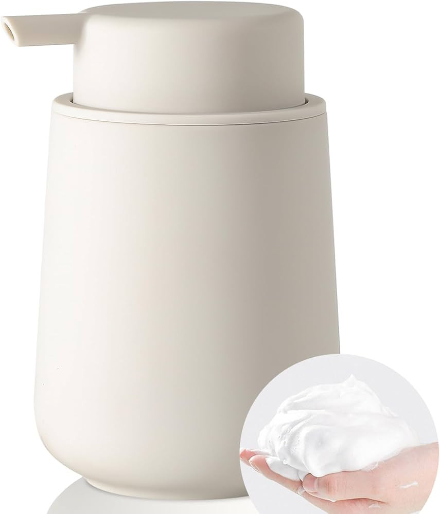 Matte Beige Foaming Hand Soap Dispenser Plastic 11 oz - Modern Minimalist Style for Bathroom & Ki... | Amazon (US)