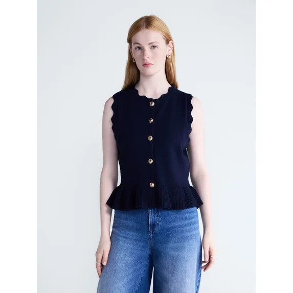 Free Assembly Women's Scalloped Trim Peplum Hem Sweater Vest, Lightweight, Sizes XS-XXL | Walmart (US)