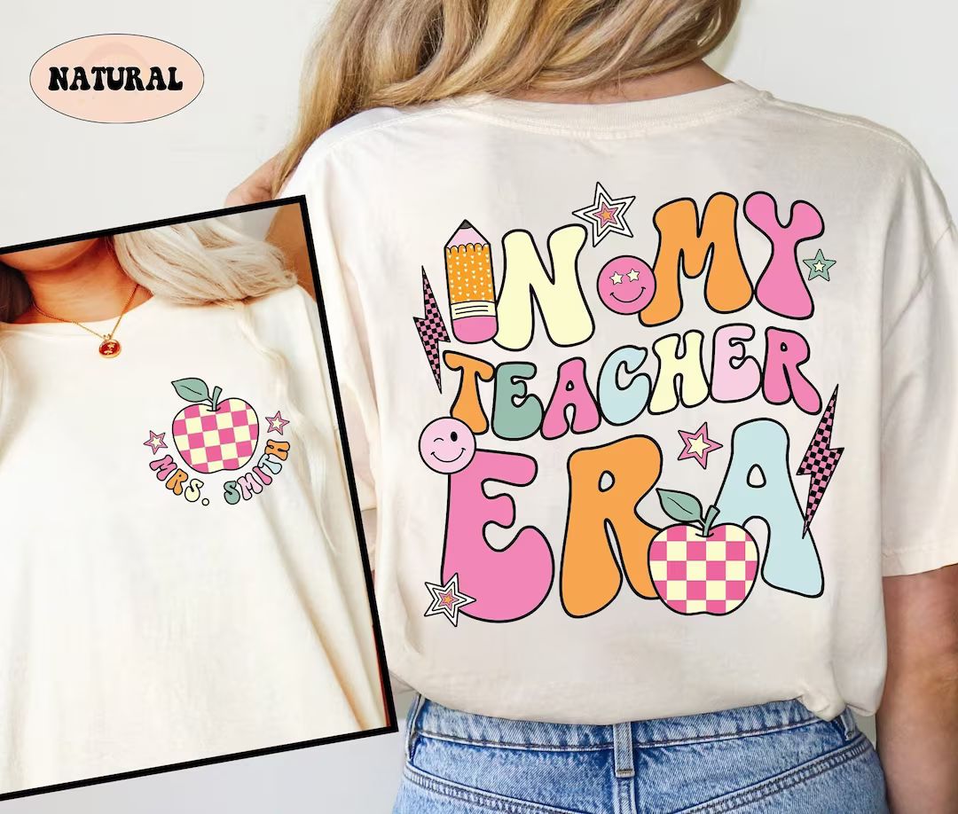 Teacher Shirt, In My Cool Teacher Era, Custom Teacher Name Shirt, Retro Teacher Era Shirt, Back T... | Etsy (US)