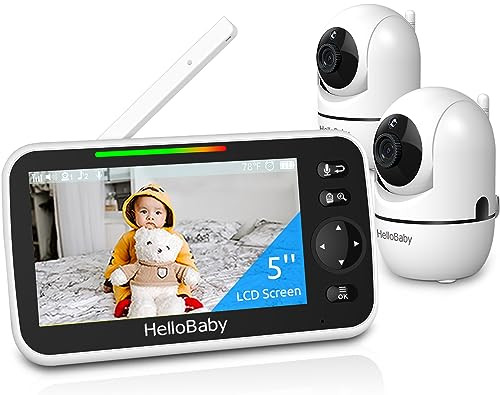 HelloBaby 5’’ Baby Monitor with 26-Hour Battery, 2 Cameras Pan-Tilt-Zoom, 1000ft Range Video Audio Baby Monitor No WiFi, VOX, Night Vision, 2-Way Talk, 8 Languages and Baby Registry Search | Amazon (US)