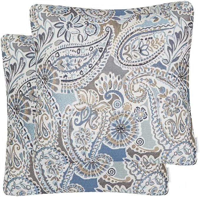 Pack of 2 Throw Pillow Covers Decorative Pillow Shells for Sofa Couch, Paisley Pattern, 22x22 Inc... | Amazon (US)