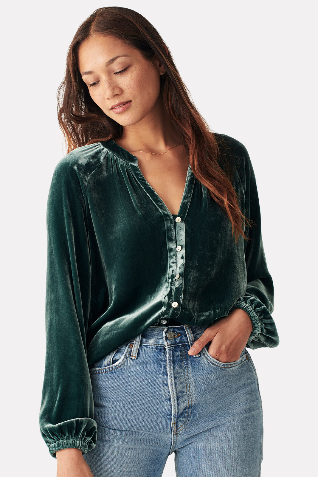 Stretch Silk Velvet Naomi Top | Evereve