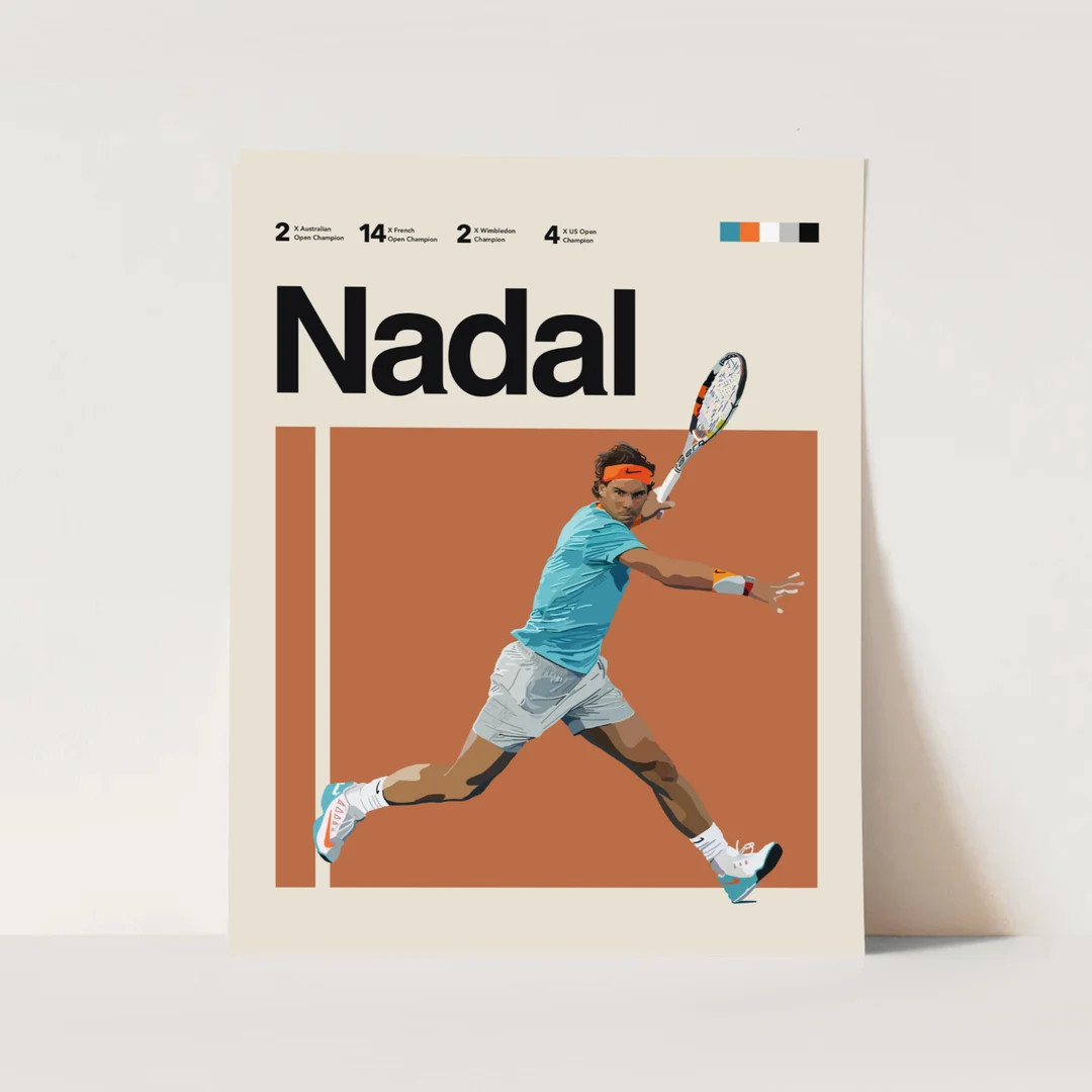 Rafael Nadal Inspired Poster Art 11x14 Minimalist, Helvetica, Mid-Century Modern, Tennis fans, Sp... | Etsy (US)