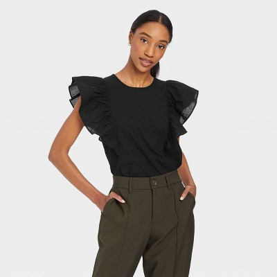 Women's Flutter Sleeve Tank Top - A New Day™ Black XS | Target