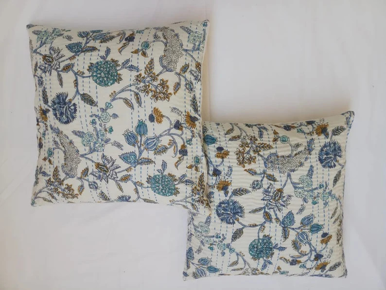 2 Ps Set Multi Kantha Cushion Handmade Kantha Cushion Coverr / Cushion Cover / 16x16 Inches Cushi... | Etsy (US)