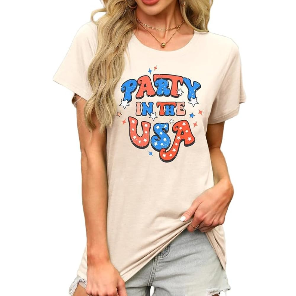 4th of July Women's T-Shirt – Patriotic Short Sleeve Top, American Flag Graphic Tee for Indepen... | Amazon (US)
