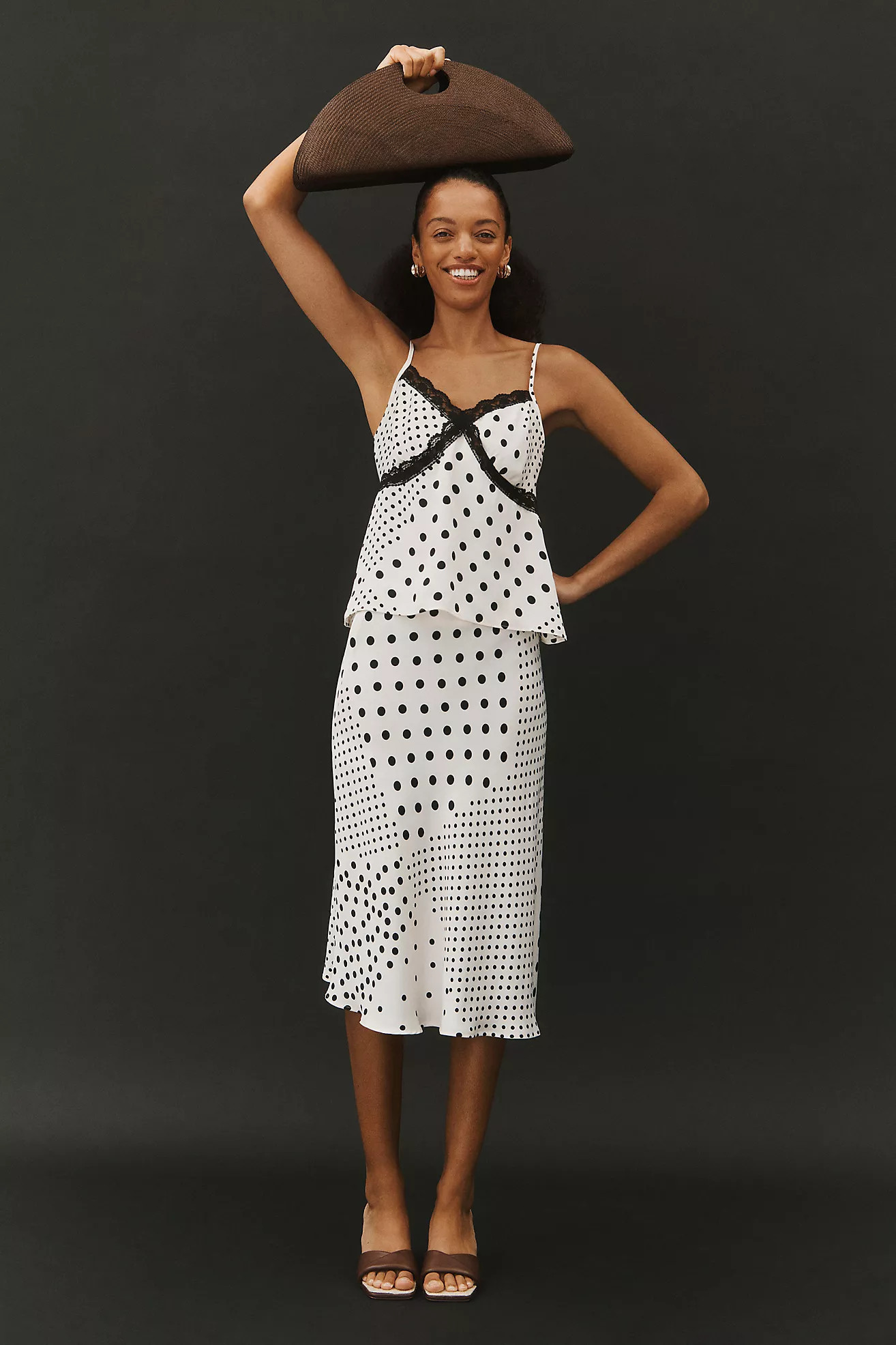 By Anthropologie Polka Dot Midi Slip Skirt | Anthropologie (US)