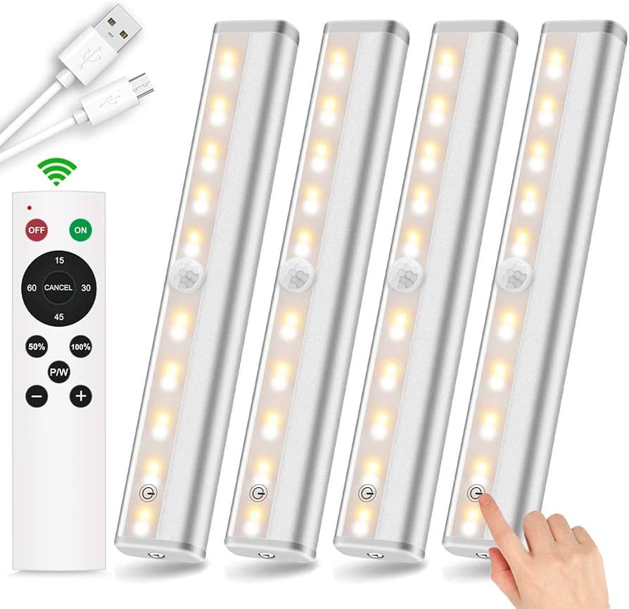 SZOKLED 20LED Under Cabinet Lights Remote Control, Dimmable Under Cabinet Lighting, Rechargeable ... | Amazon (US)