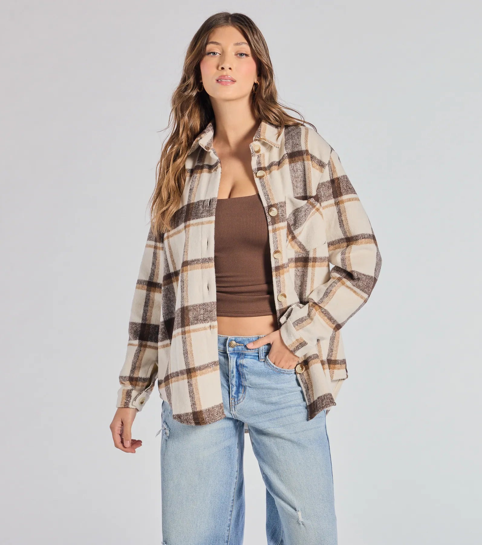 Comfy Trend Plaid Woven Oversized Shacket | Windsor Stores